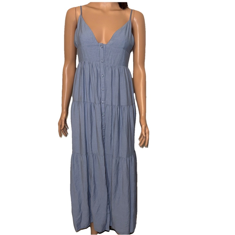 Wishlist Maxi Dress Cottagecore Whimsical Fairy Lined Covered Buttons Blue Small